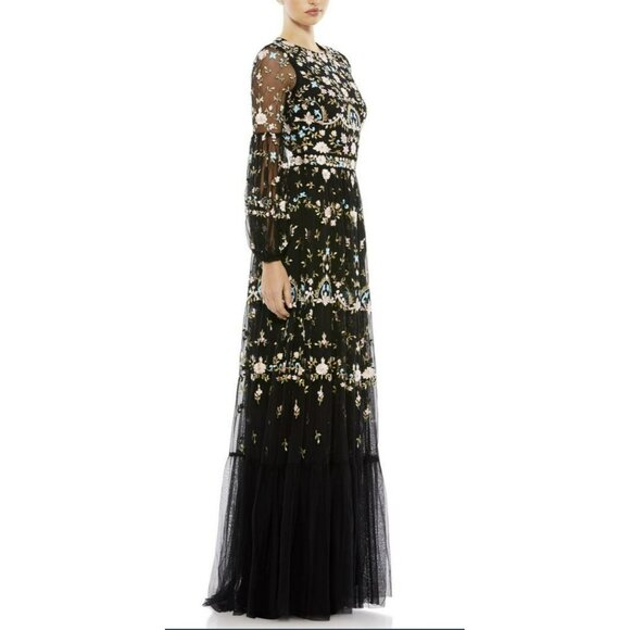 NEW Mac Duggal Embroidered Black Long Sleeve Formal Gown Maxi Dress - Picture 2 of 10